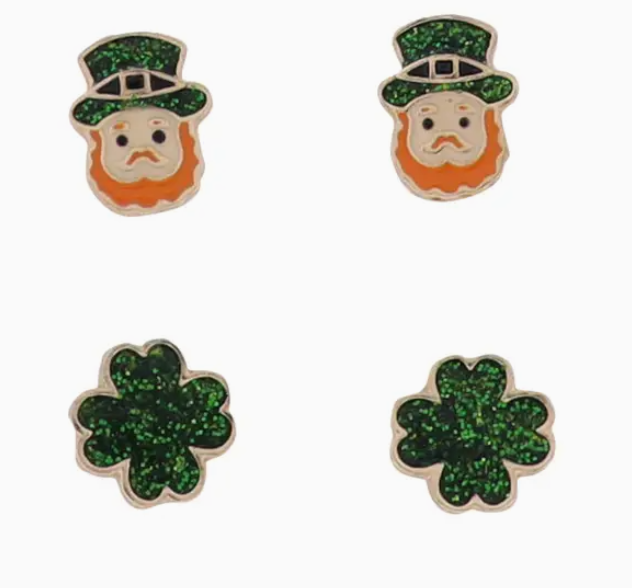 2PC LEPRECHAUN CLOVER EARRINGS