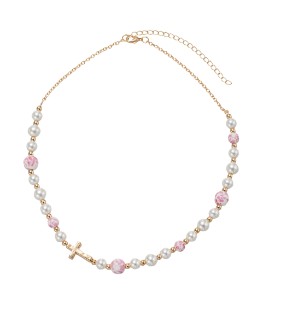 PEARL GOLD FLORAL CROSS NECKLACE