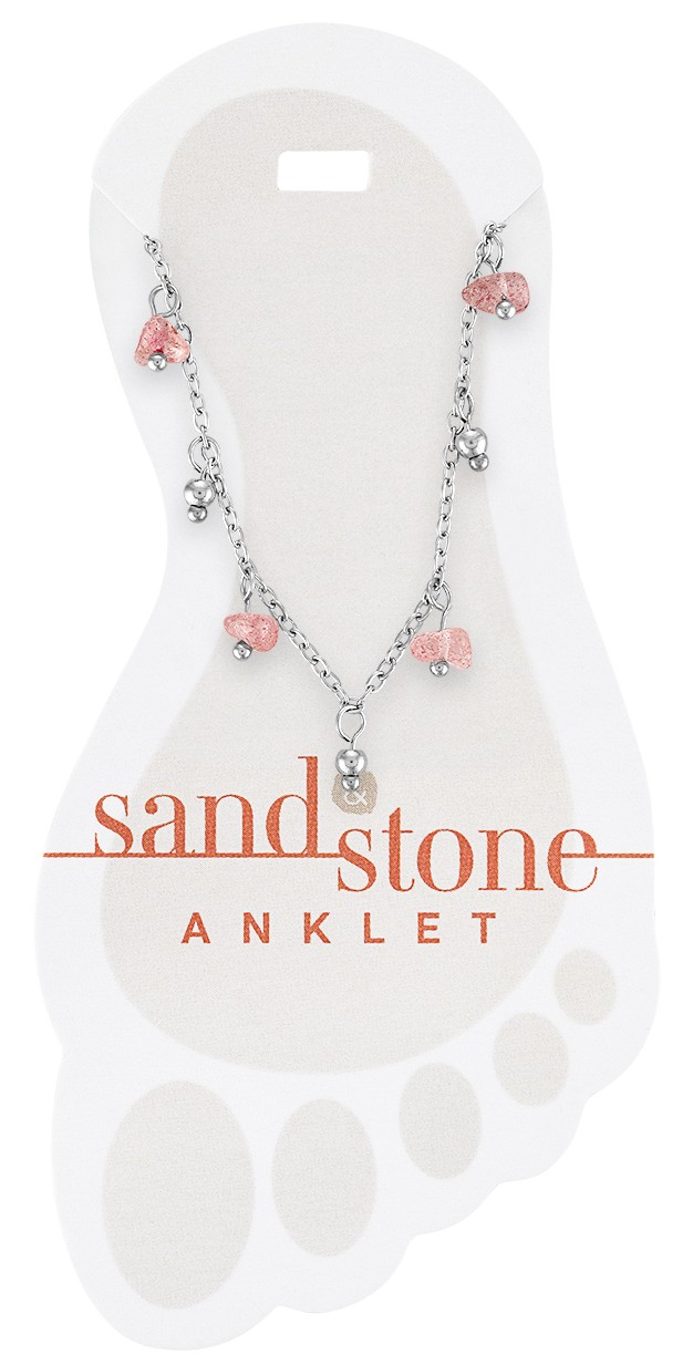 SILVER PINK STONE DANGLE ANKLET