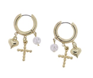 GOLD HOOP CROSS PEARL HEART