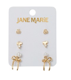 3PC CRYSTAL BOW HEART PEARL SET