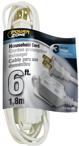 WHITE EXTENSION CORD 125V 6FT