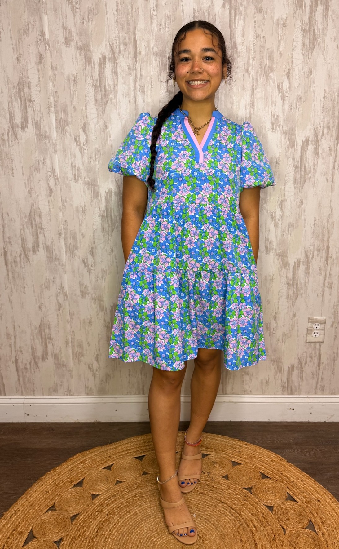 KINSLEY BLUE POSIES MINI DRESS