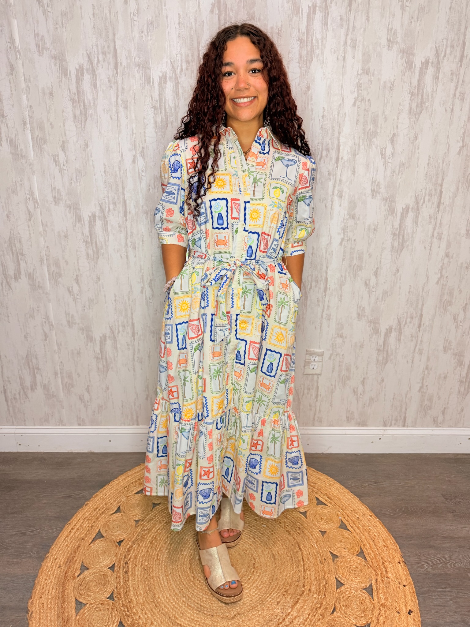 COASTAL POPLIN MIDI DRESS