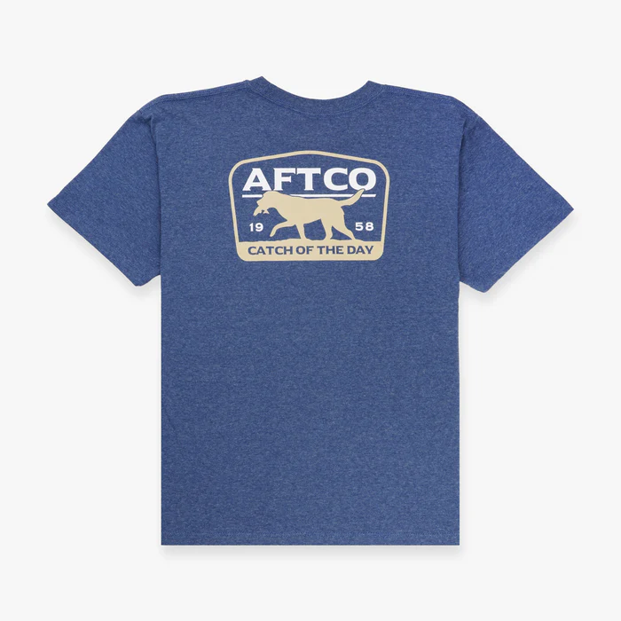 YTH FETCH NAVY HEATHER TEE