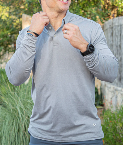 GRAY LONG SLEEVE PERF POLO SMALL