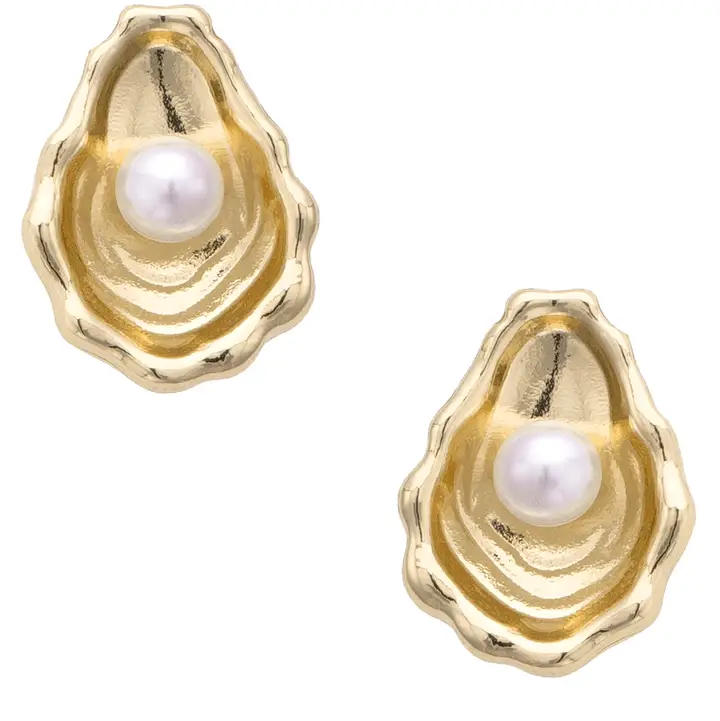 OYSTER & PEARL GOLD STUDS