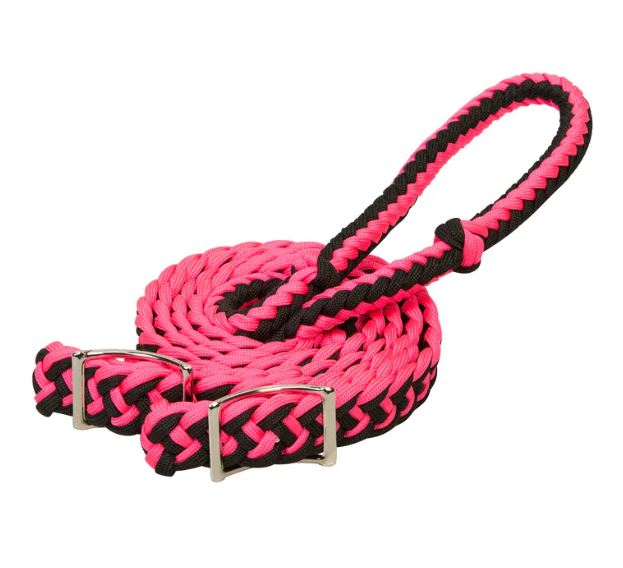 PINK/BLACK BRAIDED BARREL REINS