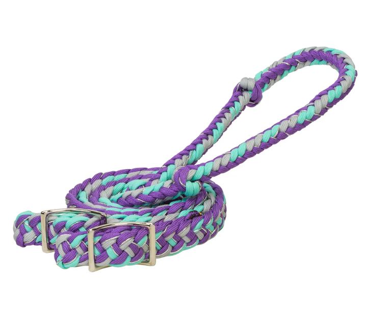 MINT/PURPLE/BLACK BRAIDED BARREL REINS