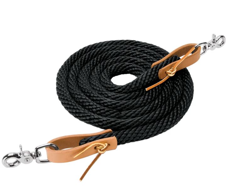 BLACK POLY ROPER REINS 3/8"X8'