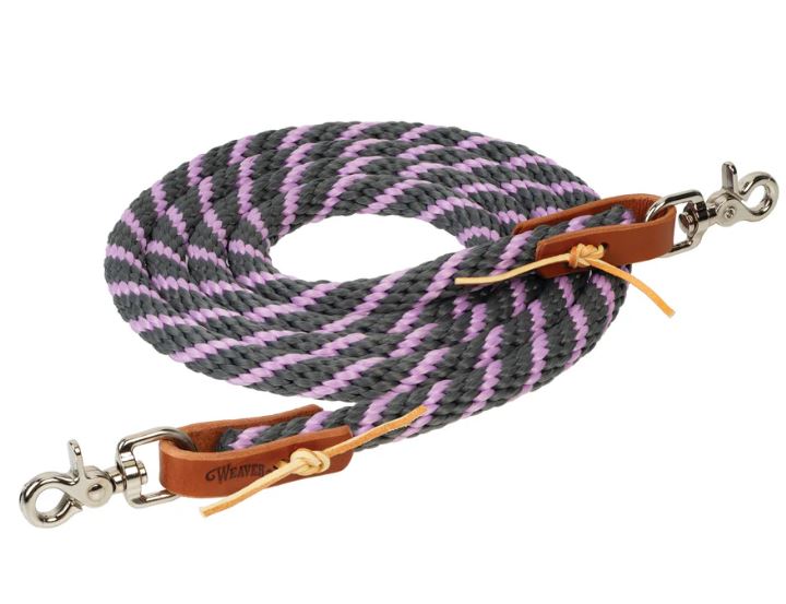 GRAY/LAVENDER POLY ROPER REINS 3/8"X8