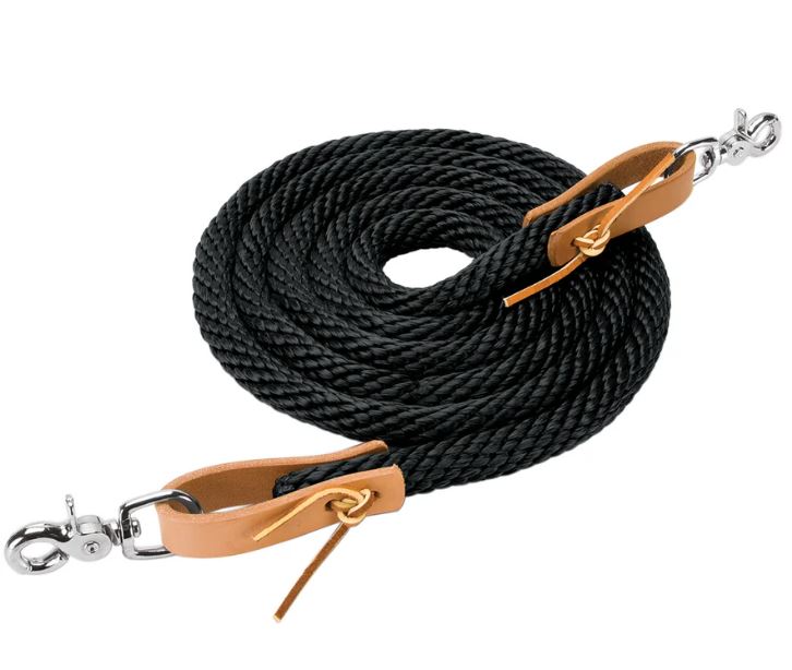 BLACK POLY ROPER REINS 5/8"X8'