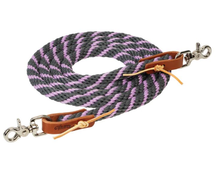 GRAY/LAVENDER POLY ROPER REINS 5/8X8