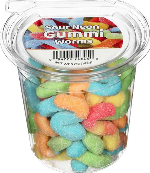 CUPS GUMMI WORMS SOUR NEON