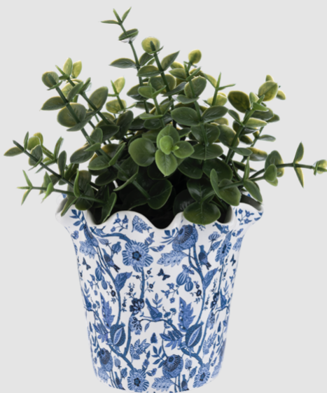 BLUE WHITE FLORAL PLANTER