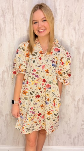 DRAWSTRING FLORAL DRESS