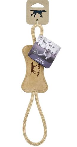NATURAL LEATHER TUG BONE DOG TOY
