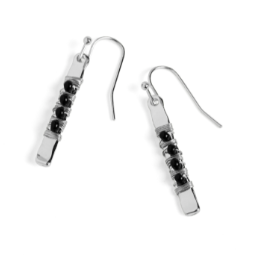 SILVER BLK BEAD BAR EARRING