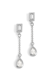 SILVER BAGUETTE STONE EARRING