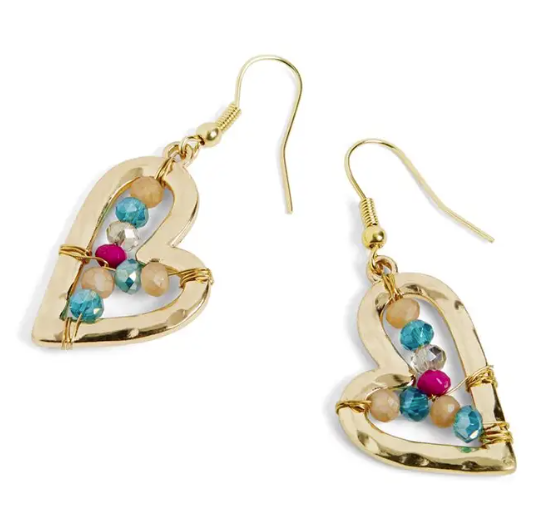GOLD BEAD FILLED HEART EARRING