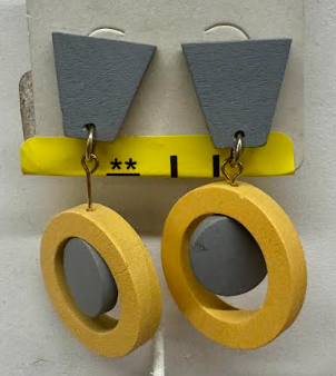 WOOD TRAPEZOID/CIRCLE EARRINGS