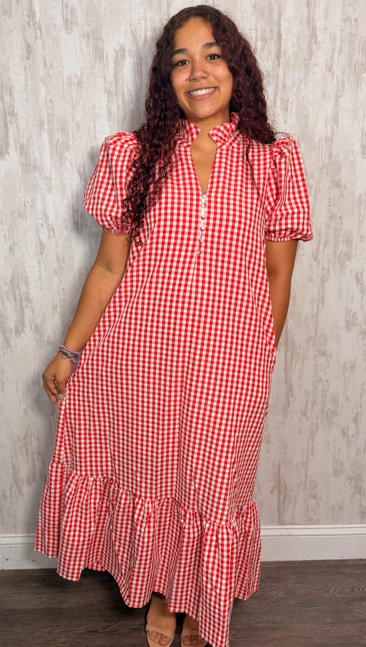 GINGHAM MIDI DRESS