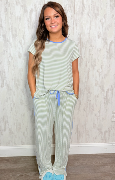 MELODY GREEN STRIPE PANT SET
