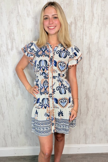 NAVY CINCH WAIST DRESS
