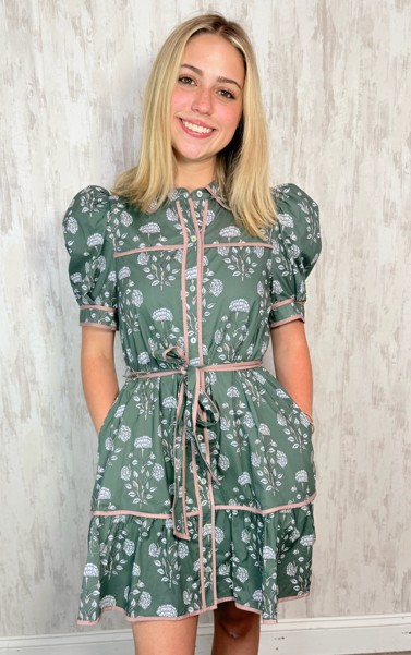 HUNTER GREEN TIE WAIST DRESS