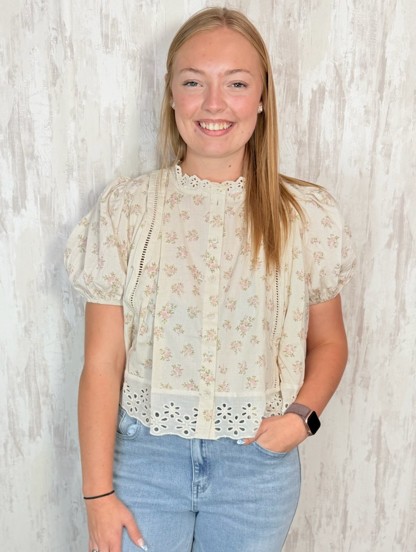 BLUSH LACE TRIM BLOUSE TOP