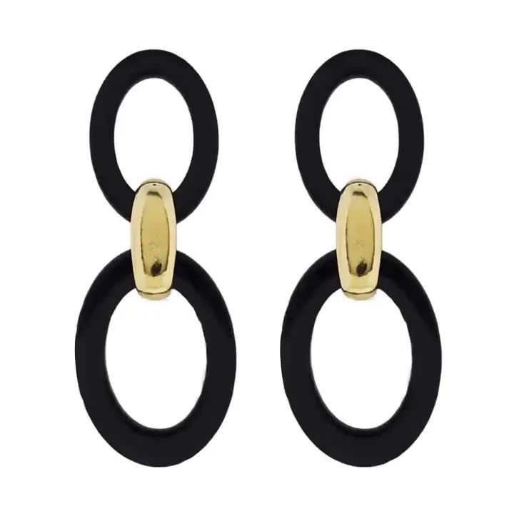BLACK OVAL GOLD LINK EARRINGS