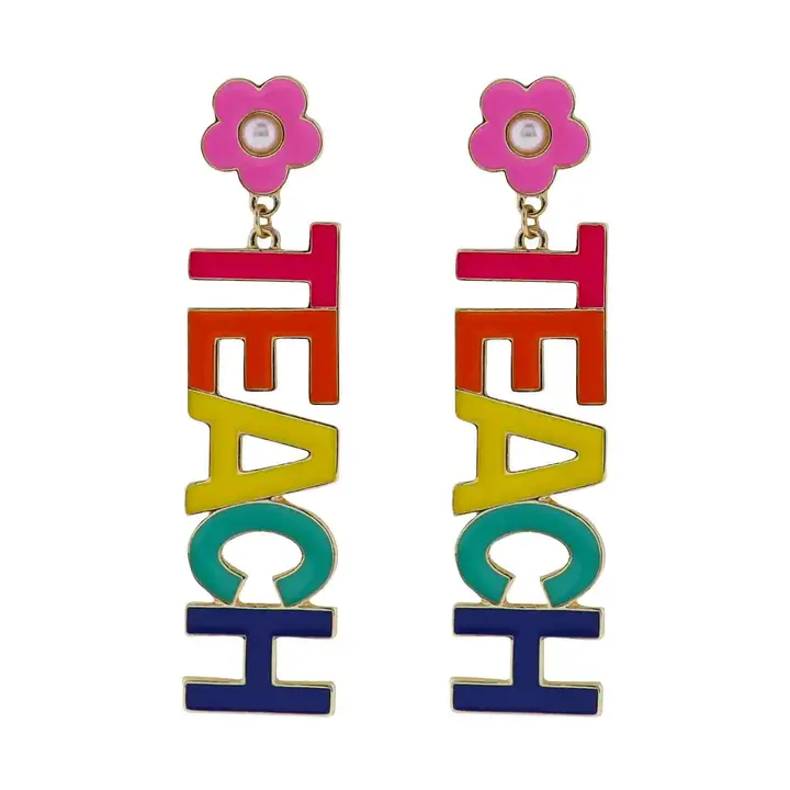 PINK FLOWER TEACH EARRINGS