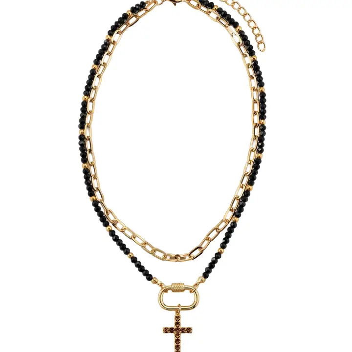 BROWN CRYSTAL CROSS NECKLACE