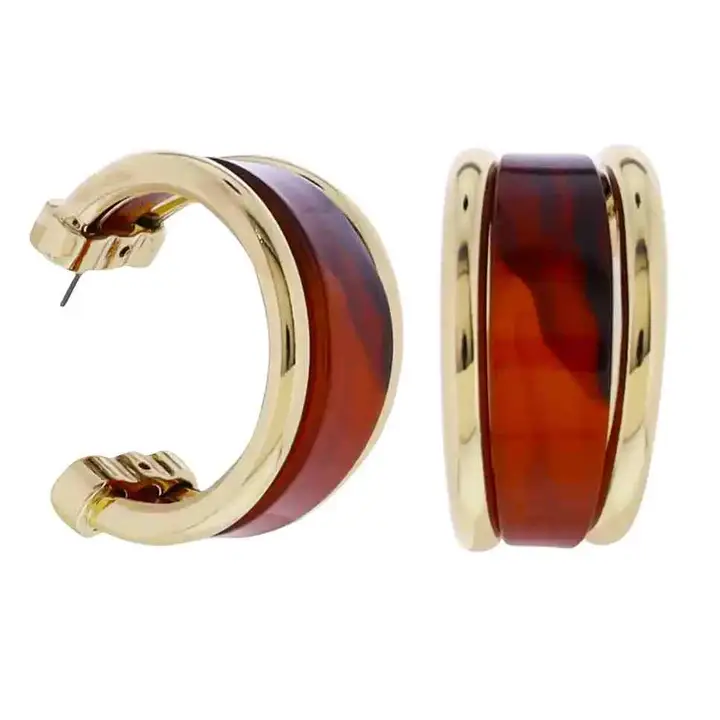 GOLD WIDE BROWN EARRINGS