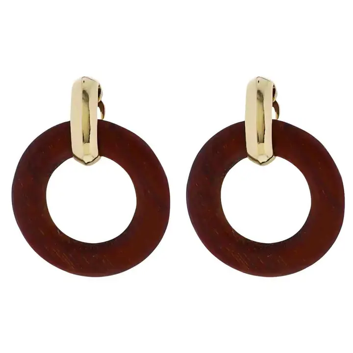 BROWN WOODEN CIRCLE EARRINGS