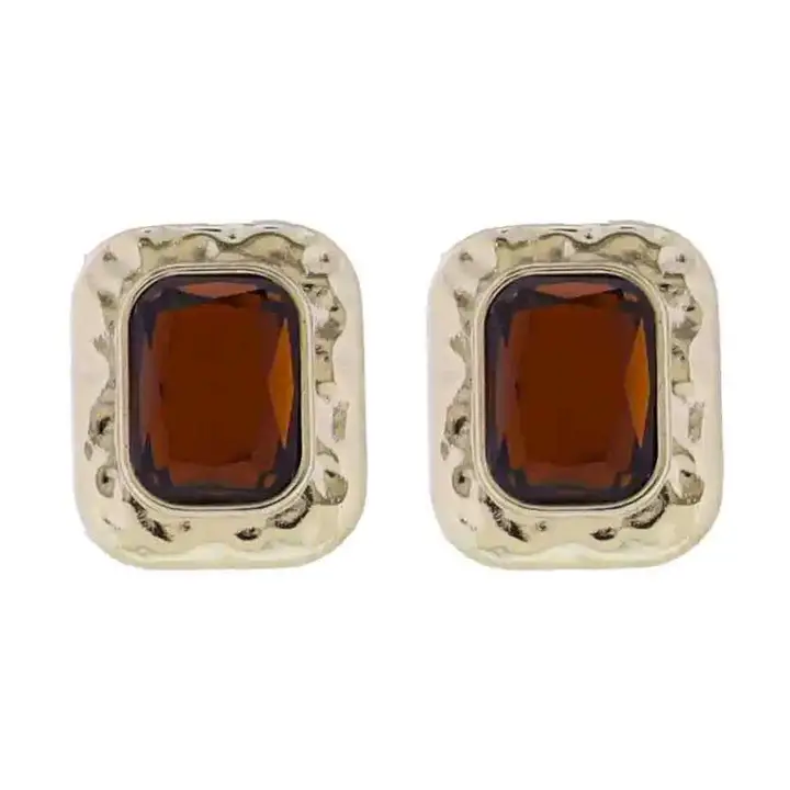 SQUARE BROWN CRYSTAL EARRINGS