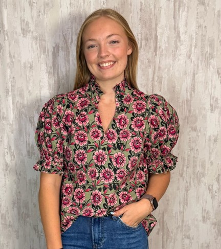 PINK OLIVE RUFFLE ACCENT TOP
