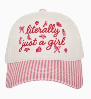 PINK STRIPE JUST A GIRL HAT