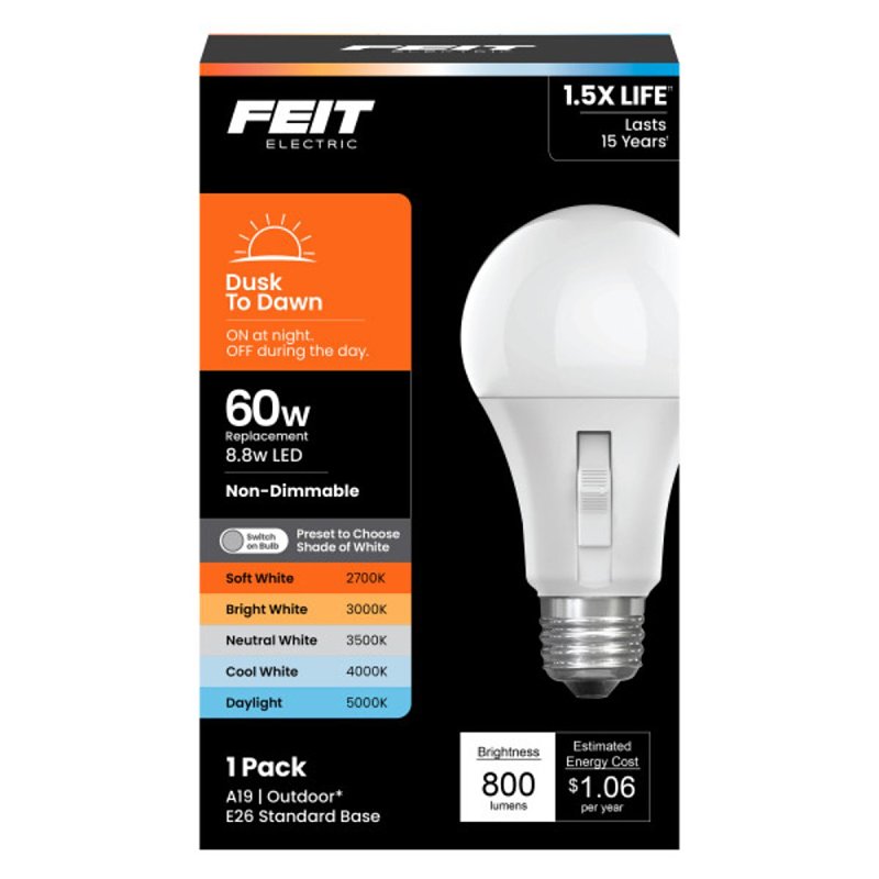 BULB LED A19 D2D 27K/4K/5K 60W