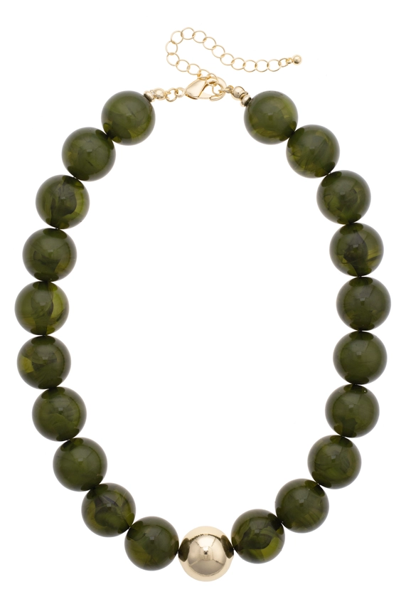 MARJORIE BEAD DK GREEN NECKLACE