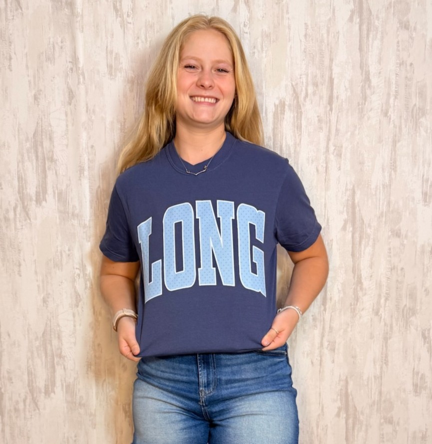 NAVY LONG POLKA DOT TEE