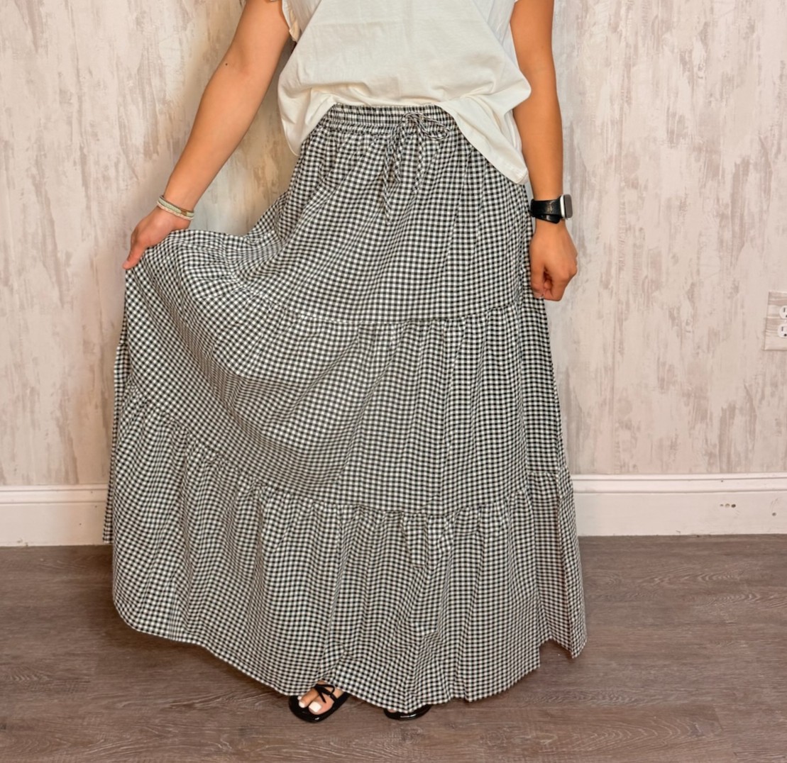 BLACK GINGHAM MAXI SKIRT