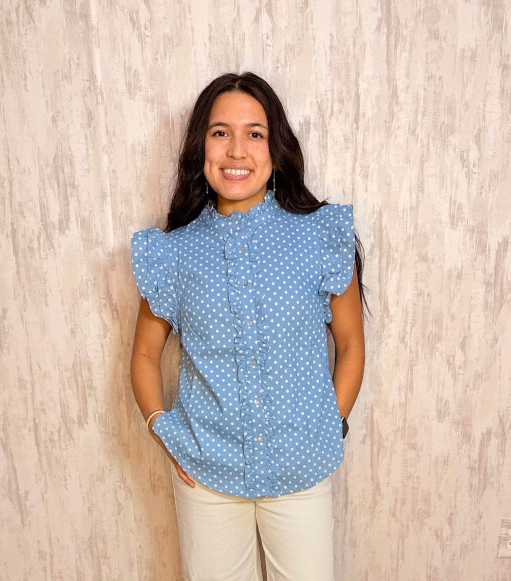 DENIM POLKA DOT TOP