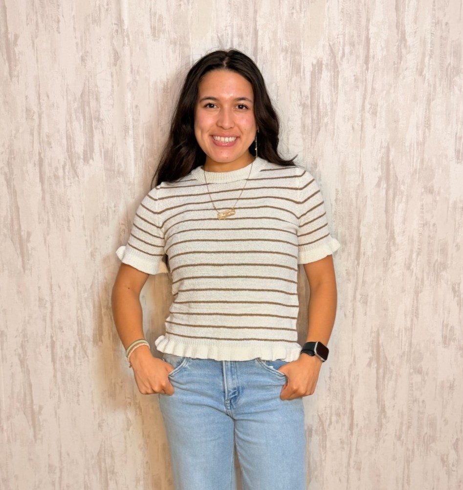 BROWN & WHITE RUFFLE TOP