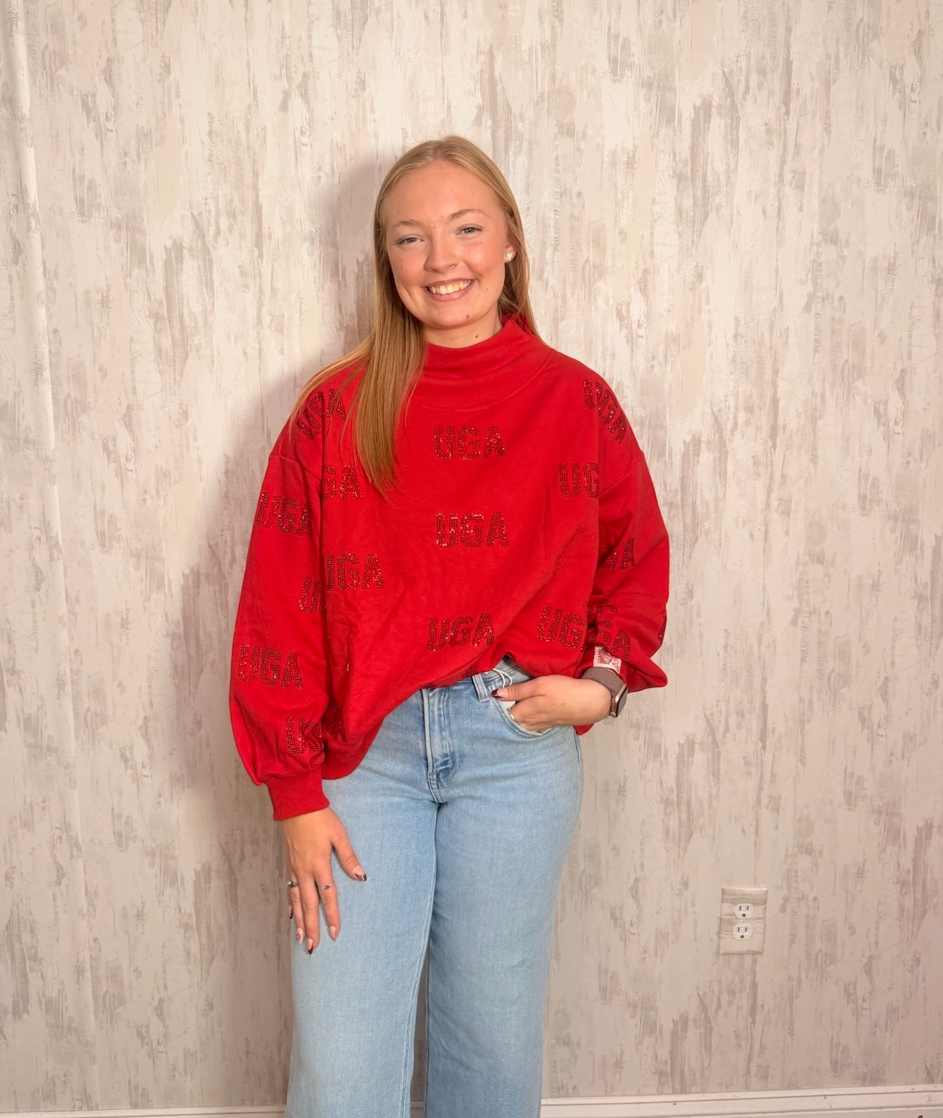 RED RHINESTONE UGA SWEATER
