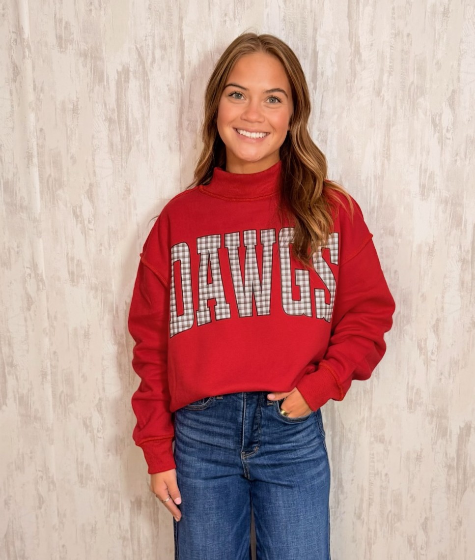 RED DAWGS GINGHAM MOCKNECK