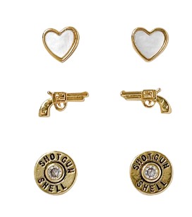GOLD CZ & SHOTGUN DUO EARRINGS