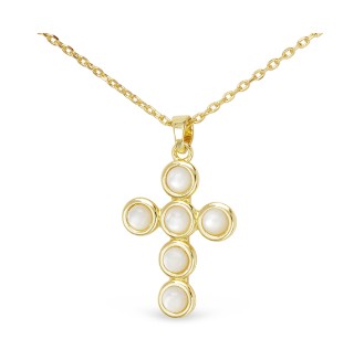GOLD MOP CIRCLE CROSS NECKLACE