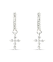SILVER HOOP SMALL CROSS EARRINGS