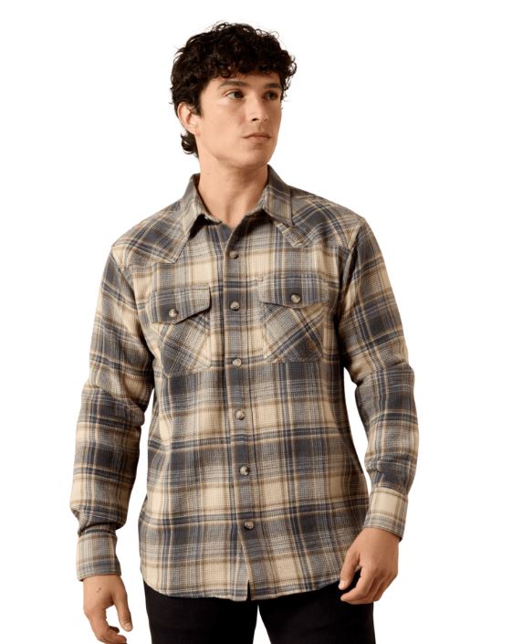 GREY PLAID WAFFLE BUTTON SHIRT